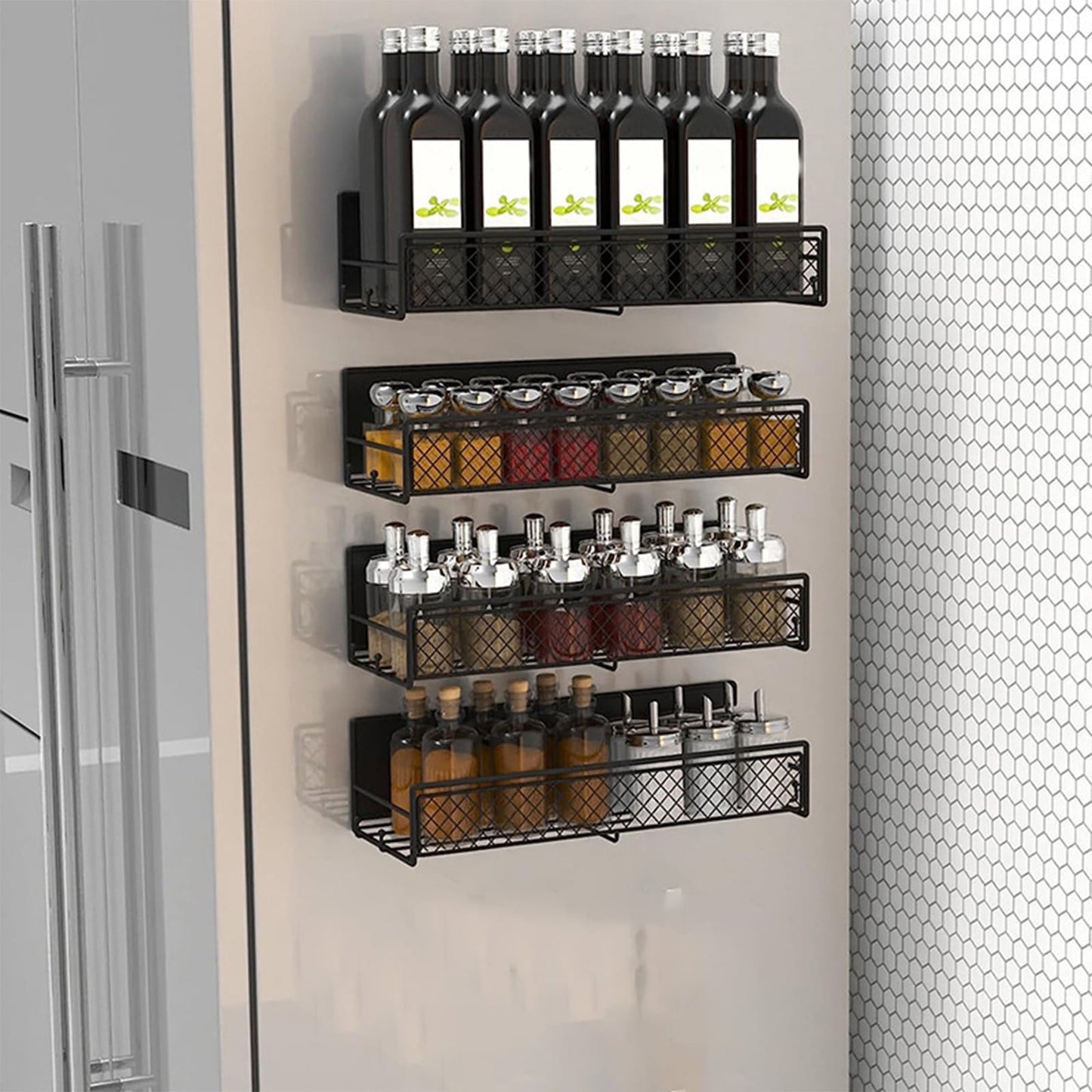 Darzheoy Magnetic Spice Rack Organizer Mesh Design for Refrigerator Oven, Black Storage Rack for Kitchen V1189-WXFWAL-20260326-02672