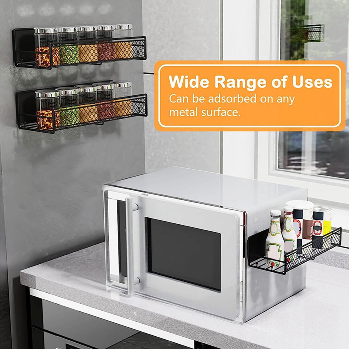 Darzheoy Magnetic Spice Rack Organizer Mesh Design for Refrigerator Oven, Black Storage Rack for Kitchen V1189-WXFWAL-20260326-02672
