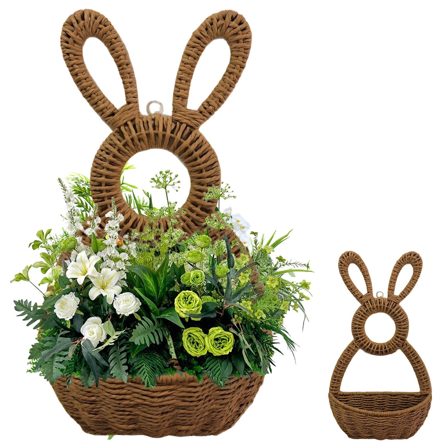 Darzheoy Bunny Basket Hanging Wall Pocket Spring Decor, Hand Woven Wicker Easter Basket, Wicker Easter V1189-WXFWAL-20260326-02677