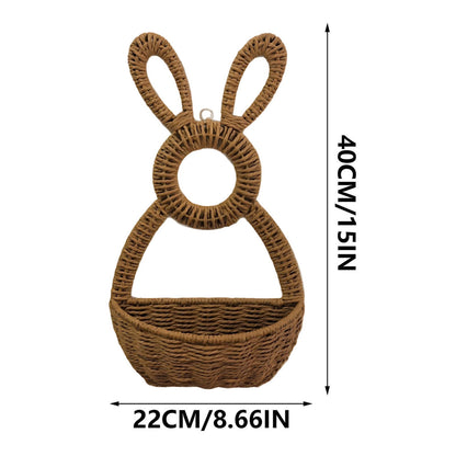 Darzheoy Bunny Basket Hanging Wall Pocket Spring Decor, Hand Woven Wicker Easter Basket, Wicker Easter V1189-WXFWAL-20260326-02677