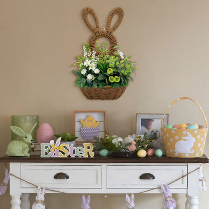 Darzheoy Bunny Basket Hanging Wall Pocket Spring Decor, Hand Woven Wicker Easter Basket, Wicker Easter V1189-WXFWAL-20260326-02677