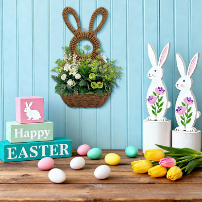 Darzheoy Bunny Basket Hanging Wall Pocket Spring Decor, Hand Woven Wicker Easter Basket, Wicker Easter V1189-WXFWAL-20260326-02677