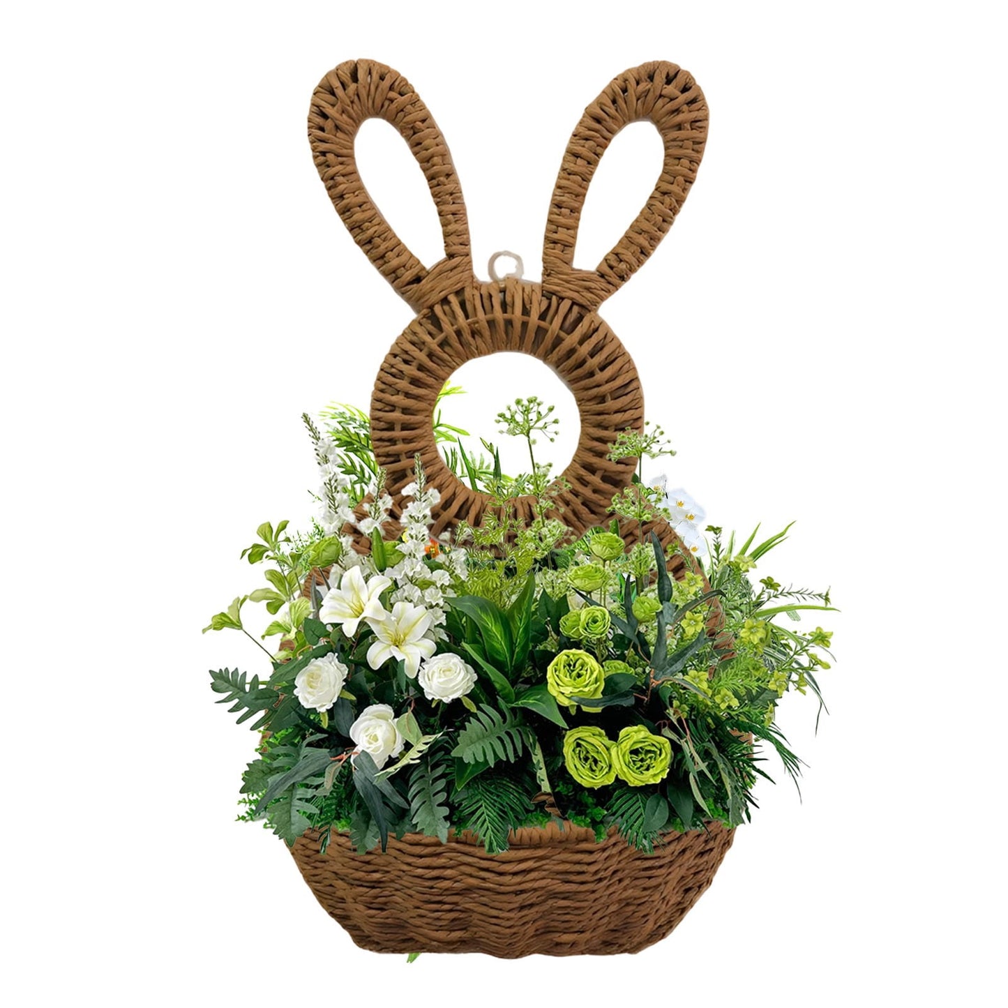 Darzheoy Bunny Basket Hanging Wall Pocket Spring Decor, Hand Woven Wicker Easter Basket, Wicker Easter V1189-WXFWAL-20260326-02677