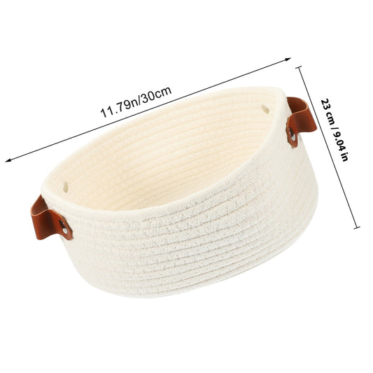HOOWIFFY White Woven Storage Basket with Handle for Everyday Home Organization and Storage Solutions V1189-WXFWAL-20260326-02683