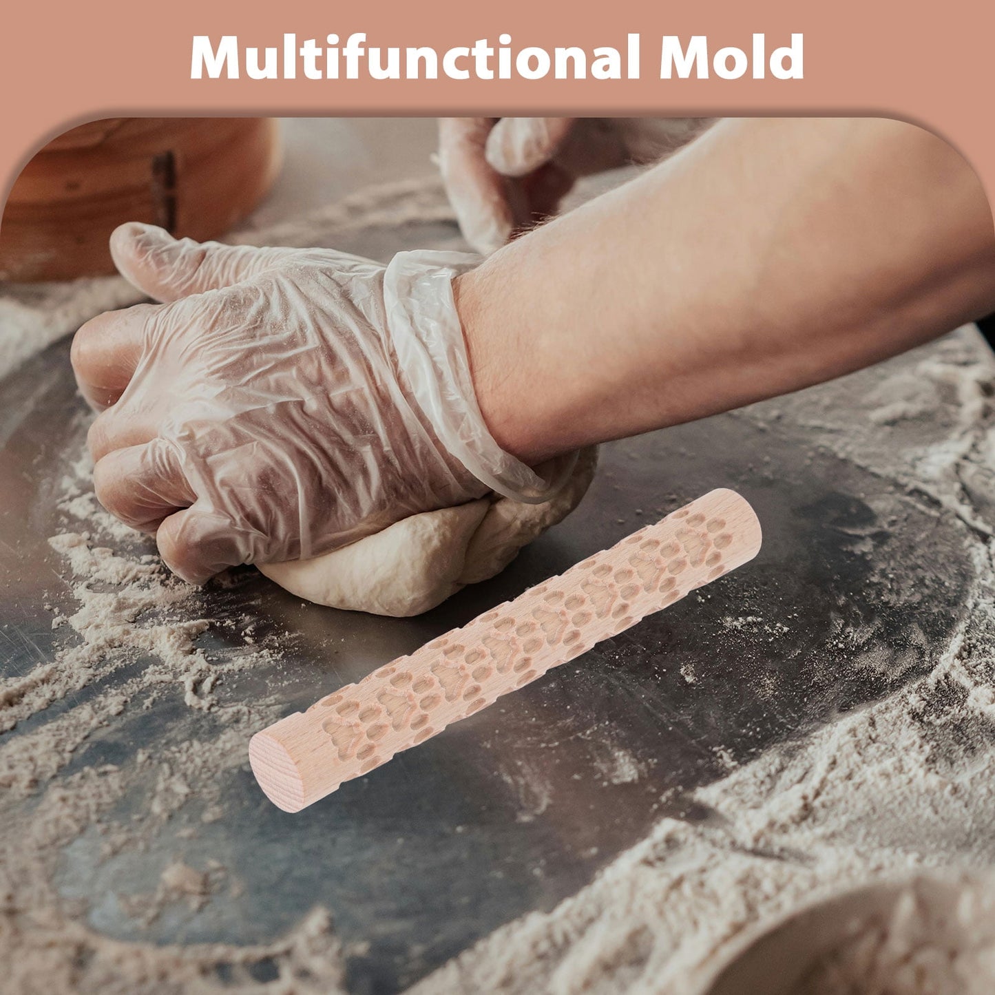 HOOWIFFY Pottery Slab Roller Embossed Rolling Pin Wooden Khaki 1Pack for Baking Cookies Artists V1189-WXFWAL-20260326-02685