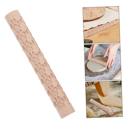 HOOWIFFY Pottery Slab Roller Embossed Rolling Pin Wooden Khaki 1Pack for Baking Cookies Artists V1189-WXFWAL-20260326-02685