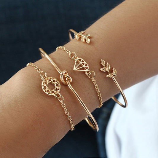 Chmadoxn 4Pcs Dainty Gold Bracelet Set for Women Cuff Open Wire Bangle Wrap Boho Crystal Rhinestones Bangles V1189-WXFWAL-20260326-02714