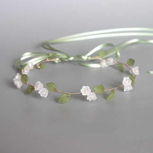 HOOWIFFY Lily of The Valley Floral Headband Golden Ribbon Design for Brides and Teens V1189-WXFWAL-20260326-02715