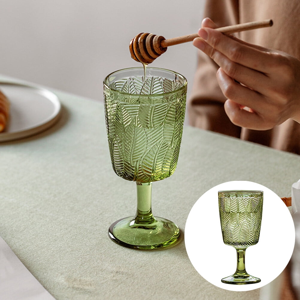 300ml Embossed Glass Wine Goblet with Retro Leaves Pattern, Elegant Water and Drinks Cup for Home and Party V1189-WXFWAL-20260326-02716