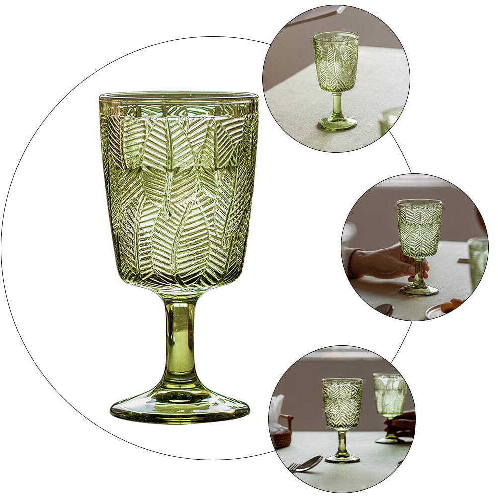 300ml Embossed Glass Wine Goblet with Retro Leaves Pattern, Elegant Water and Drinks Cup for Home and Party V1189-WXFWAL-20260326-02716