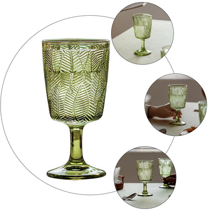300ml Embossed Glass Wine Goblet with Retro Leaves Pattern, Elegant Water and Drinks Cup for Home and Party V1189-WXFWAL-20260326-02716