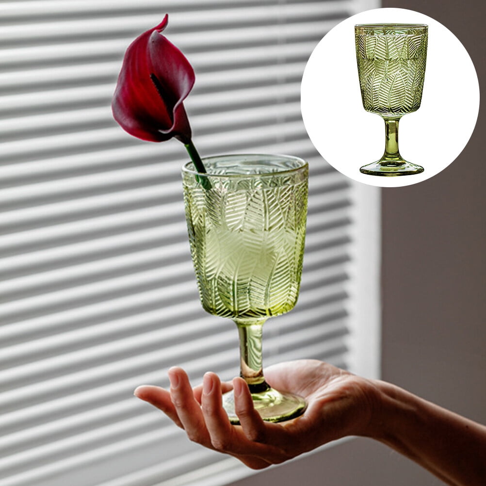 300ml Embossed Glass Wine Goblet with Retro Leaves Pattern, Elegant Water and Drinks Cup for Home and Party V1189-WXFWAL-20260326-02716
