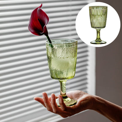 300ml Embossed Glass Wine Goblet with Retro Leaves Pattern, Elegant Water and Drinks Cup for Home and Party V1189-WXFWAL-20260326-02716