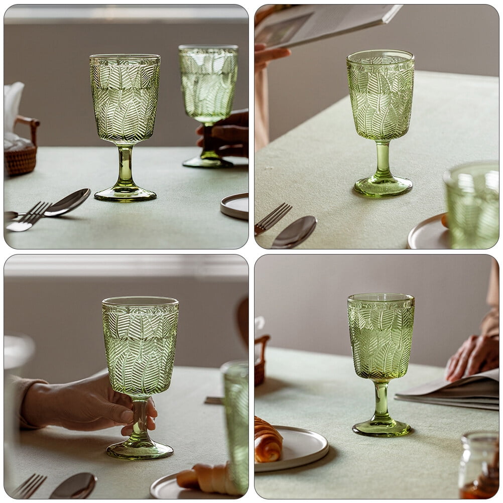 300ml Embossed Glass Wine Goblet with Retro Leaves Pattern, Elegant Water and Drinks Cup for Home and Party V1189-WXFWAL-20260326-02716