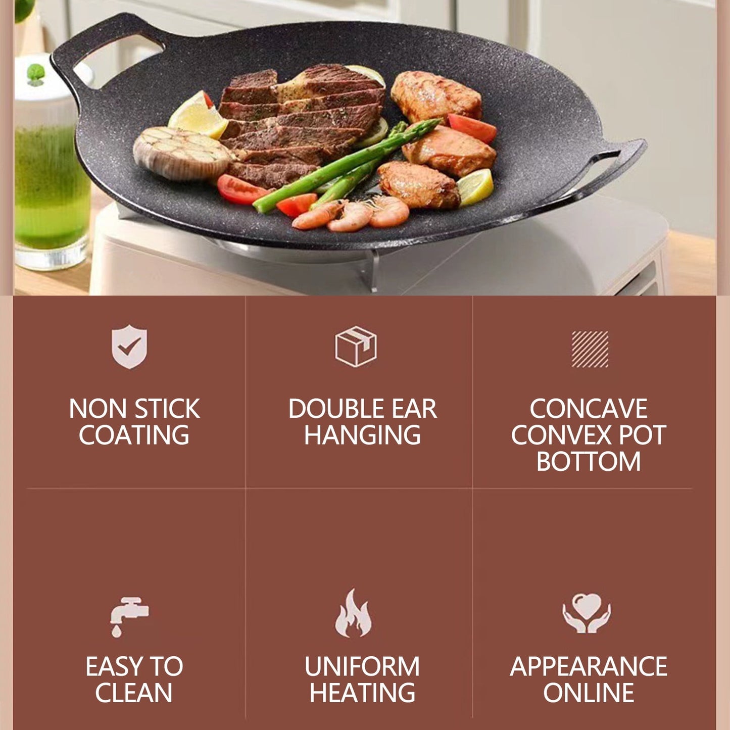 Chmadoxn Diameter 10.9 inch Universal Cast Iron Grill Pan, Large Round Cast Iron Pan with Two Handles, V1189-WXFWAL-20260326-02772