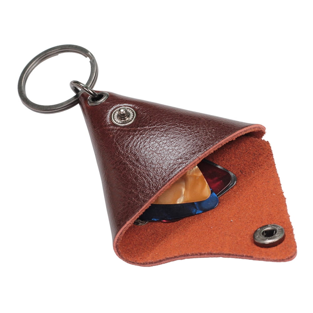 YARNOW Guitar Pick Holder Genuine Leather Guitarra Plectrum Case Bag Triangle Keychain Accessories (Brown) V1189-WXFWAL-20260326-03185