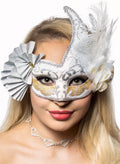 Elaborate Silver and Gold Fan Masquerade Mask V1191-E-CX-07140