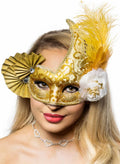 Elaborate Gold Fan Masquerade Mask V1191-E-CX-07141