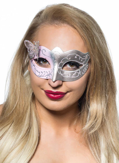 Butterfly Venetian Masquerade Mask in Pale Pink and Silver V1191-E-CX-07145