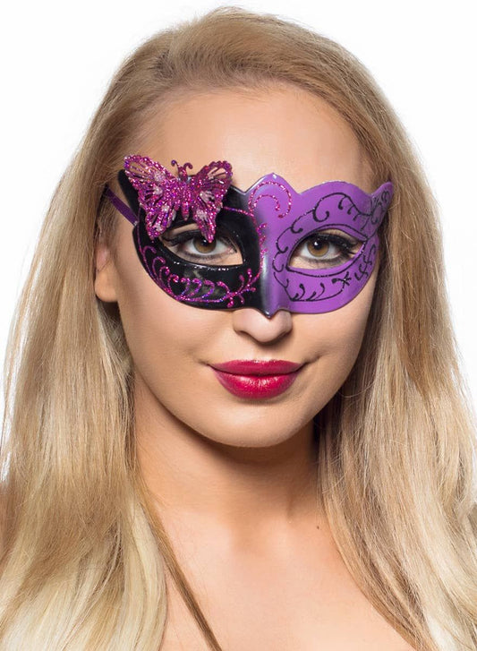Butterfly Venetian Masquerade Mask in Black and Purple V1191-E-CX-07148