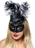 Elegant Tall Feather Black Masquerade Mask V1191-E-CX-07149
