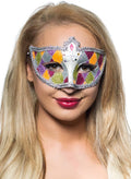 Harlequin Silver Braid and Glitter Venetian Masquerade Mask V1191-E-CX-07159