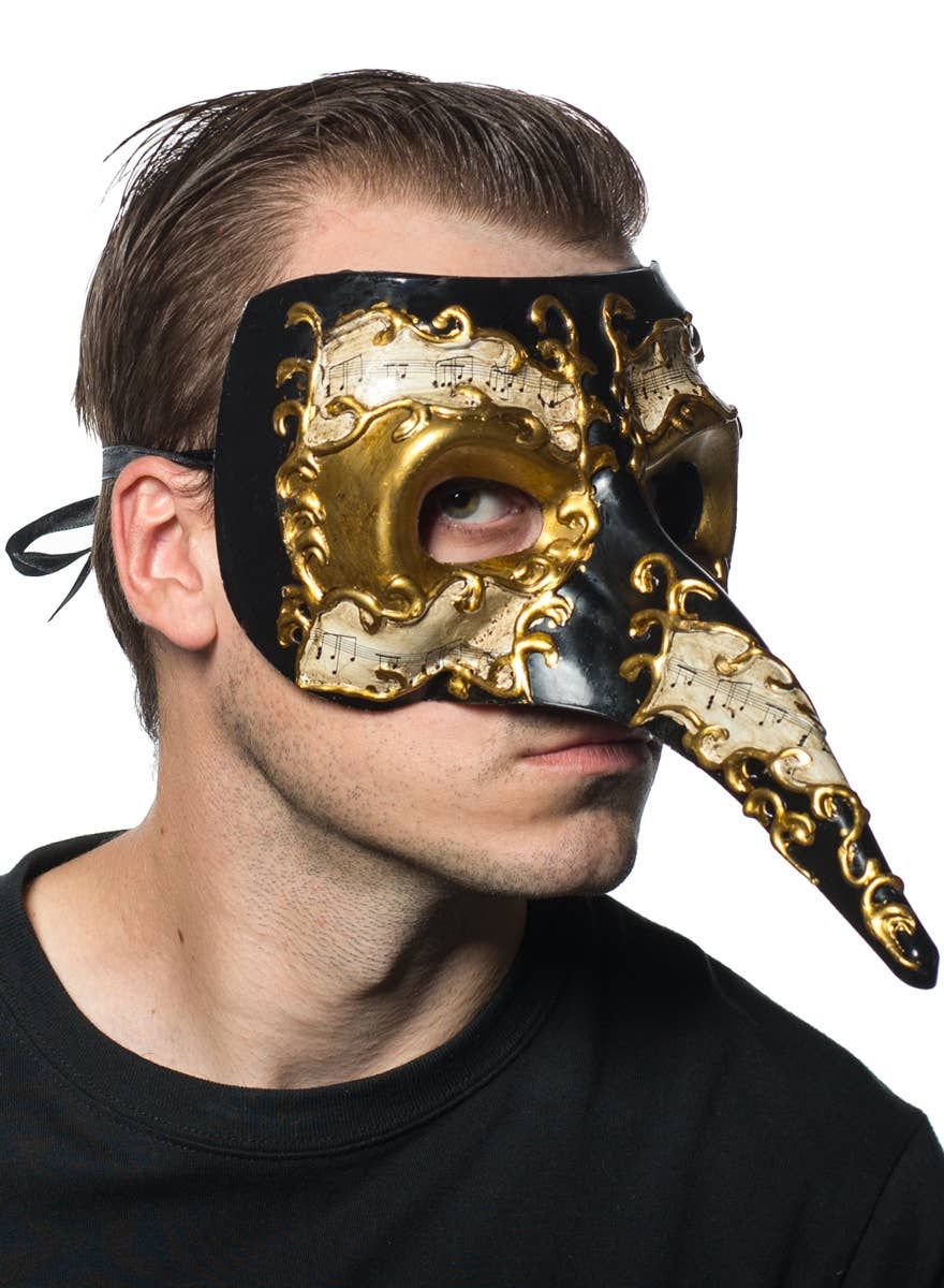 Long Nose Mens Venetian Masquerade Mask with Music Notes V1191-E-CX-07165