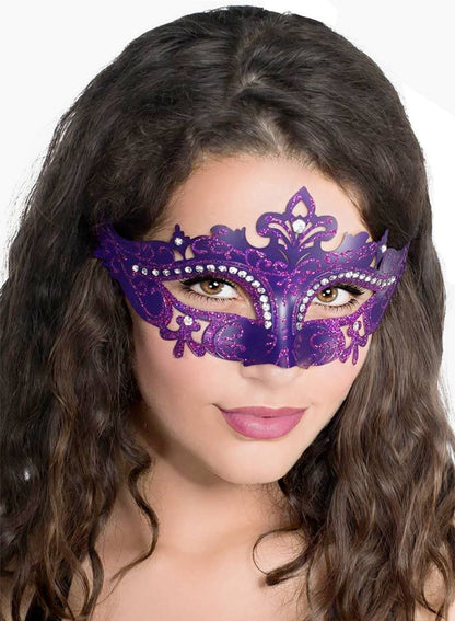 Cut Out Purple Masquerade Mask with Rhinestones V1191-E-CX-07190