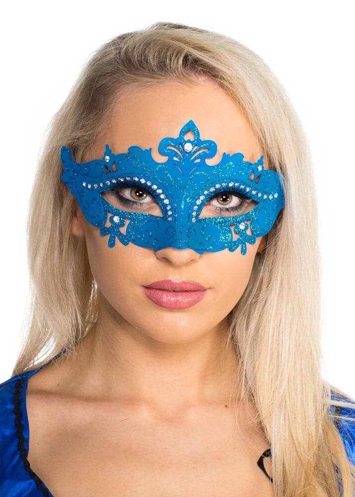 Cut Out Blue Masquerade Mask with Rhinestones V1191-E-CX-07201