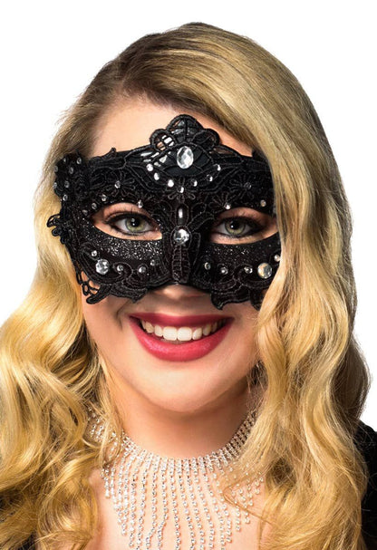 Glitter and Floral Lace Overlay Black Masquerade Mask V1191-E-CX-07240