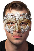 Antique Tan and Silver Crackle Paint Masquerade Mask V1191-E-CX-07247