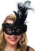 Side Feather Black Lace and Glitter Masquerade Mask V1191-E-CX-07248
