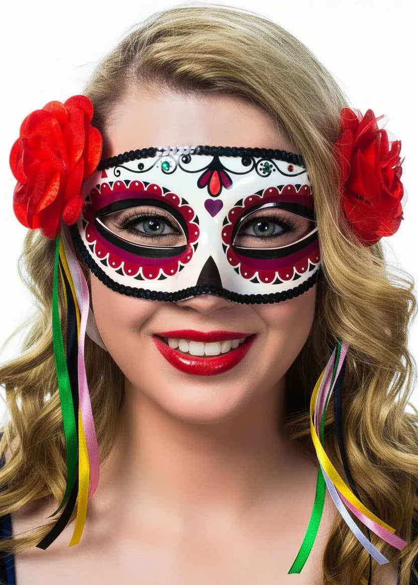 Miss Muerta Womens Sugar Skull Masquerade Mask V1191-E-CX-07253