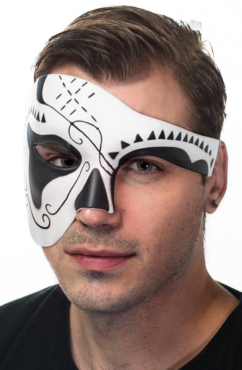 Over Eye Black and White Mens Masquerade Mask V1191-E-CX-07254