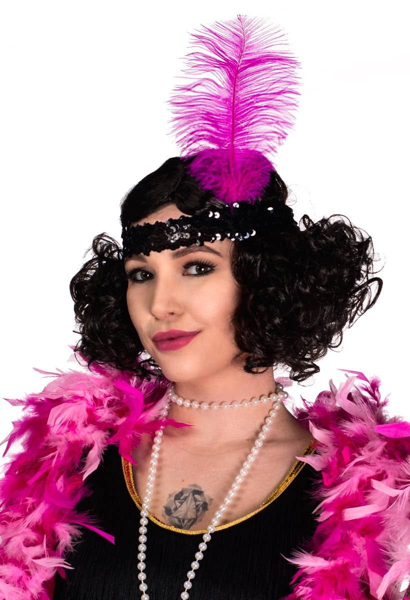 Soft Feather Pink and Black 1920s Flapper Headband V1191-E-DR-04152