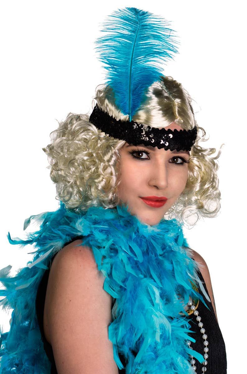 Soft Feather Turquoise and Black 1920s Flapper Headband V1191-E-DR-04153