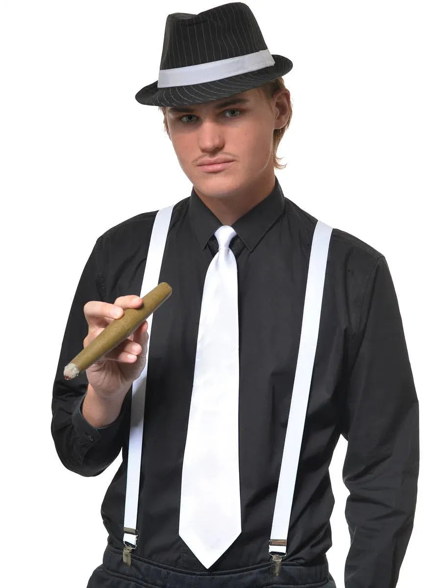 1920s White Satin Gangster Costume Tie V1191-E-HPC-04145