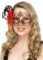 Side Flower Red and Gold Brocade Deluxe Masquerade Mask V1191-E-HT-07234