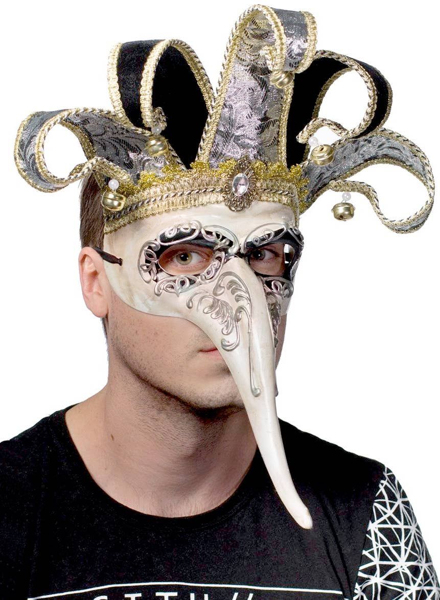Venetian Long Nose Jester Antique Cream Masquerade Mask V1191-E-HT-07235