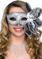 Brocade Side Flower Deluxe Silver Masquerade Mask V1191-E-HT-07236