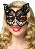 Black Lace and Leopard Print Velvet Luxury Cat Face Masquerade Mask V1191-E-HT-07237