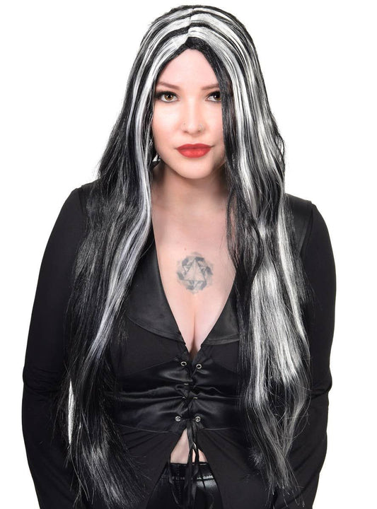 Streaked Black and White Womens Halloween Costume Wig V1191-E-LS-05042