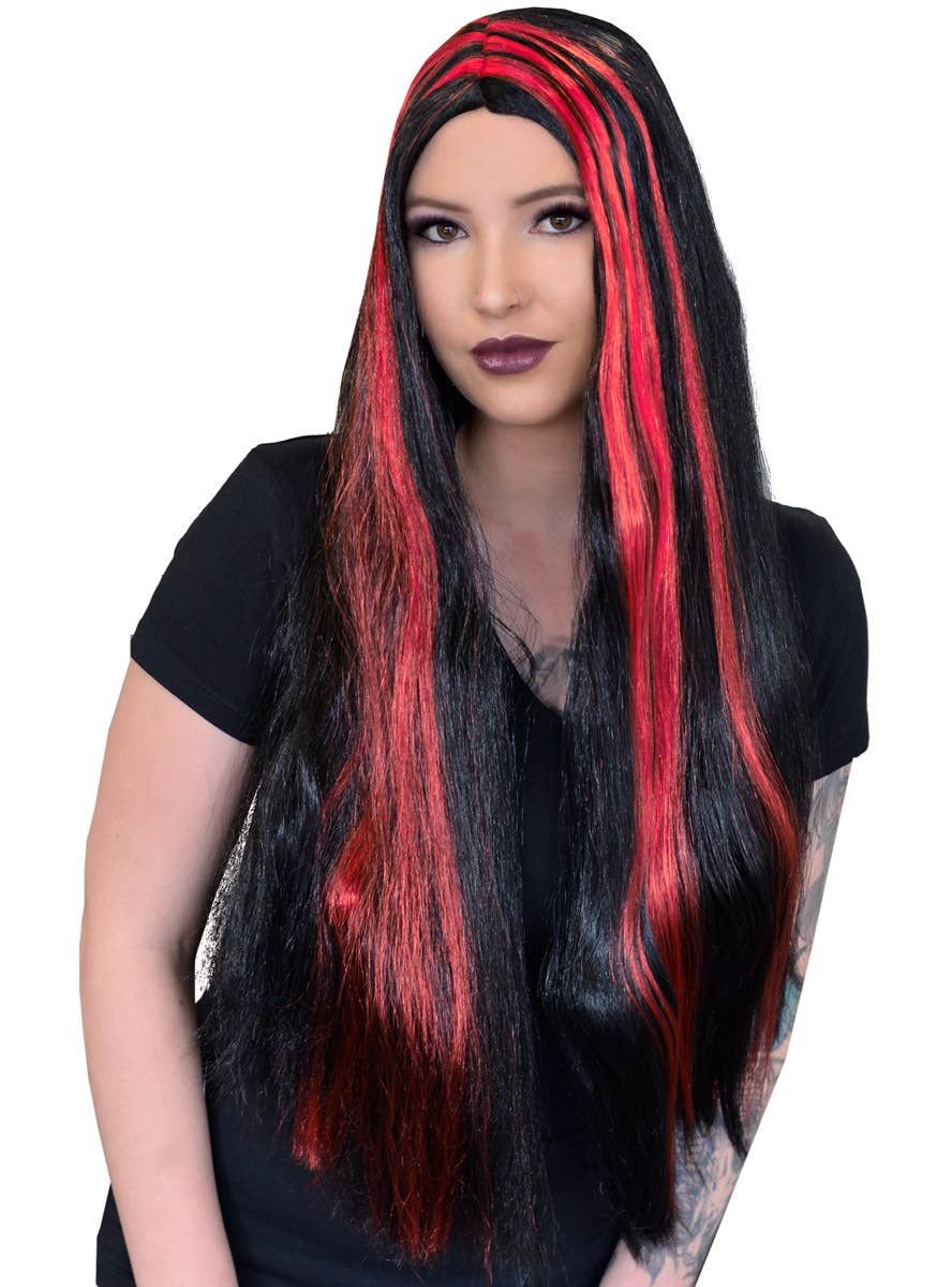 Streaked Black and Red Womens Halloween Costume Wig V1191-E-LS-05052