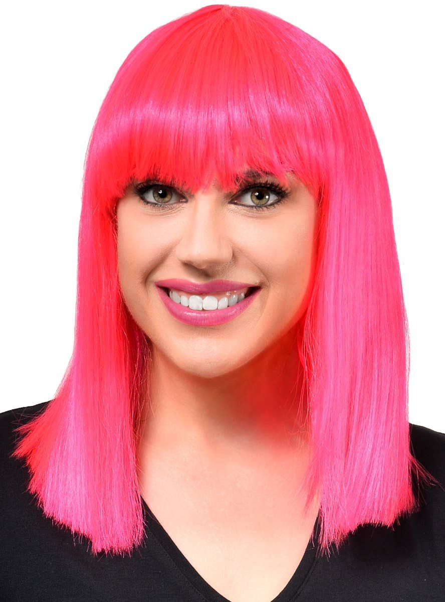 Mid Length Hot Pink Womens Bob Wig with Fringe V1191-E-LS-05130