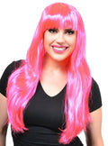 Long Hot Pink Womens Costume Wig with Fringe V1191-E-LS-05137