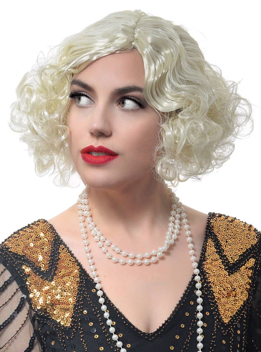 Short Curly Blonde 1920s Flapper Womens Costume Wig V1191-E-LS-05150