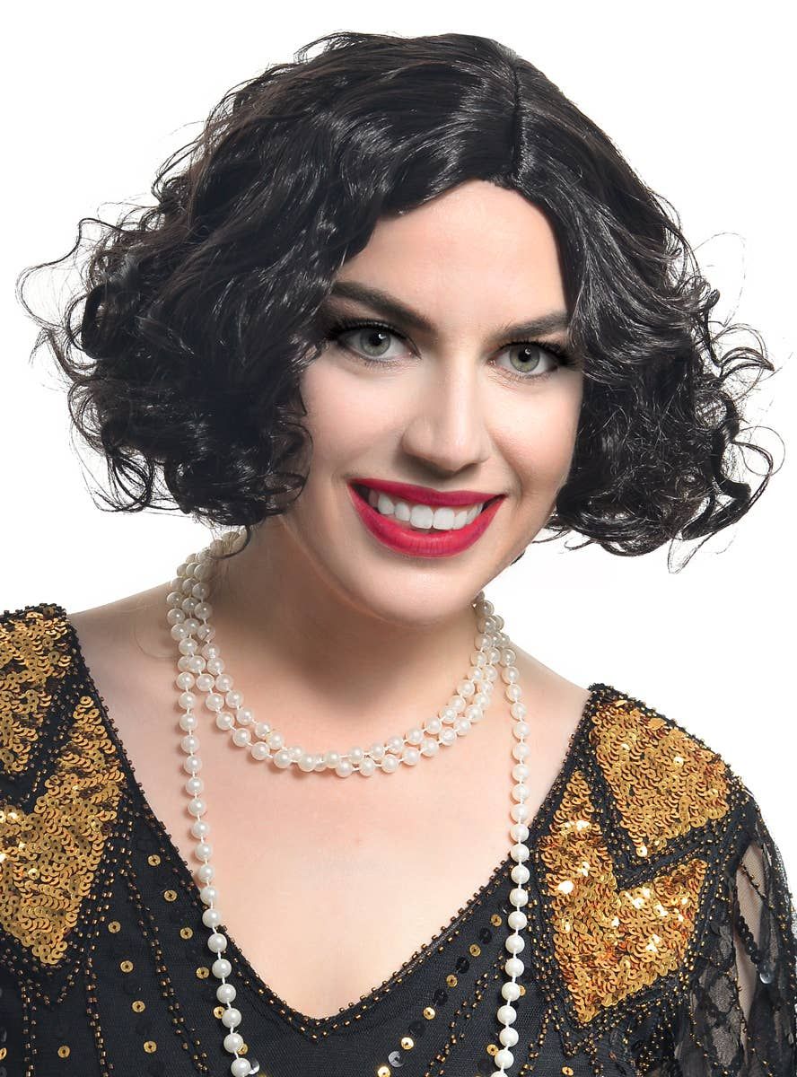 Short Curly Black 1920s Flapper Womens Costume Wig V1191-E-LS-05151