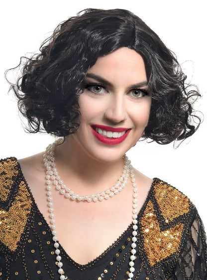 Short Curly Black 1920s Flapper Womens Costume Wig V1191-E-LS-05151