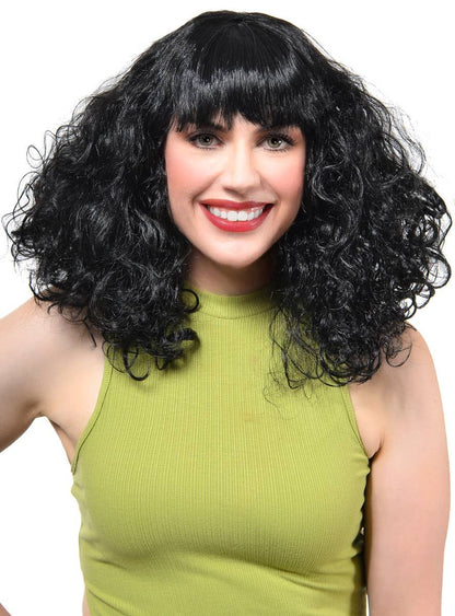 Disco Star Womens Curly Black 70s Costume Wig V1191-E-LS-05153