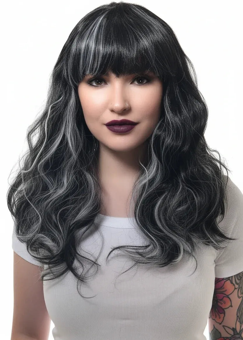 Gothic Black and White Womens Halloween Costume Wig V1191-E-LS-05155